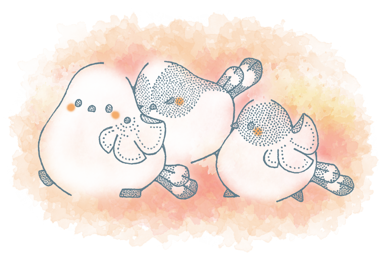 original, commentary request, animal, animal focus, bird, closed eyes, long-tailed tit, no humans, tit (bird), usagi shigeko, walking