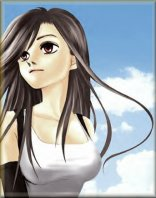 tifa lockhart, final fantasy, final fantasy vii, lowres, 1990s (style), 1girl, breasts, cloud, female focus, long hair, outdoors, sky, solo