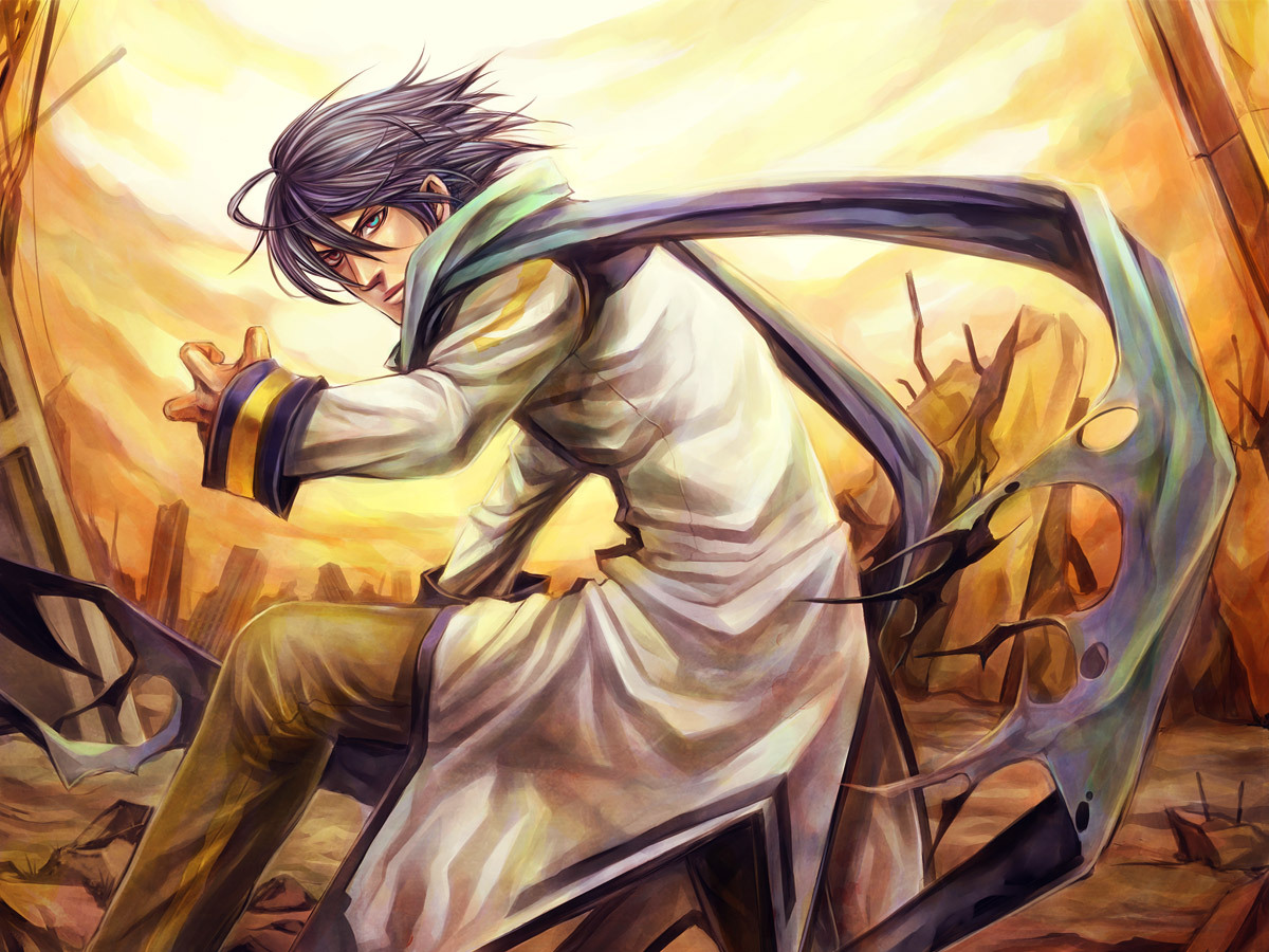 uniuni, kaito (vocaloid), vocaloid, 1boy, ahoge, blue eyes, blue hair, looking back, male focus, matching hair/eyes, outdoors, scarf, short hair, sky, solo