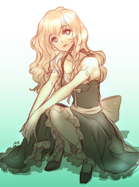 an2a, kirisame marisa, touhou, 1girl, braid, female focus, gradient background, kneeling, long hair, monochrome, sketch, solo