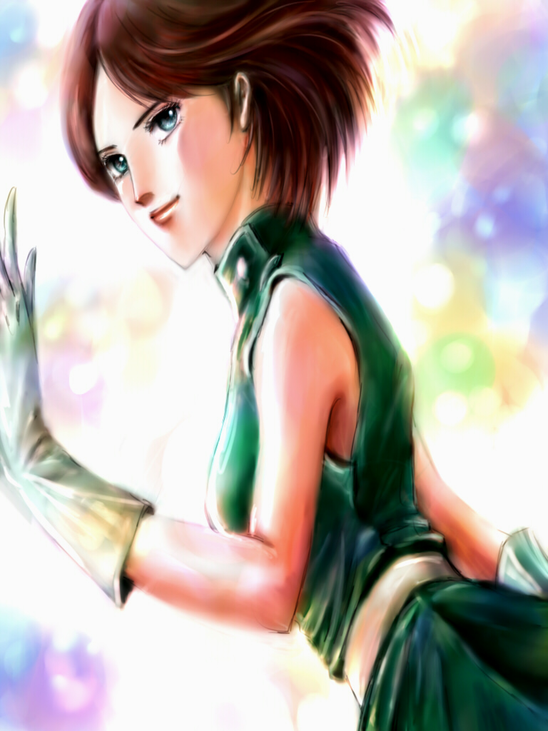 yukki (rffcq251), emma sheen, gundam, zeta gundam, bad id, bad pixiv id, brown hair, gloves, green eyes, realistic, short hair, solo