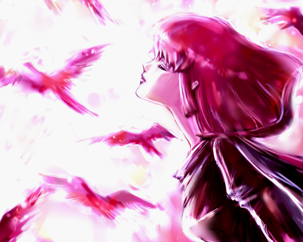 yukki (rffcq251), haman karn, gundam, zeta gundam, bird, cape, closed eyes, pink hair, short hair, solo
