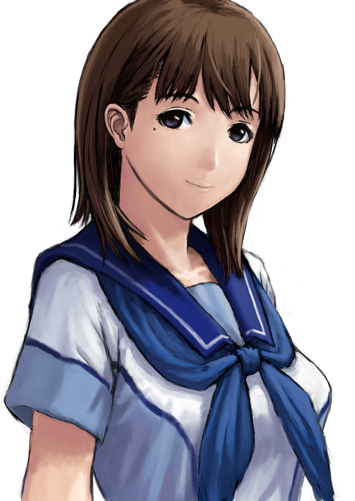 atam, kaburo, anegasaki nene, love plus, bad id, bad pixiv id, 1girl, brown hair, female focus, mole, mole under eye, school uniform, serafuku, short hair, solo