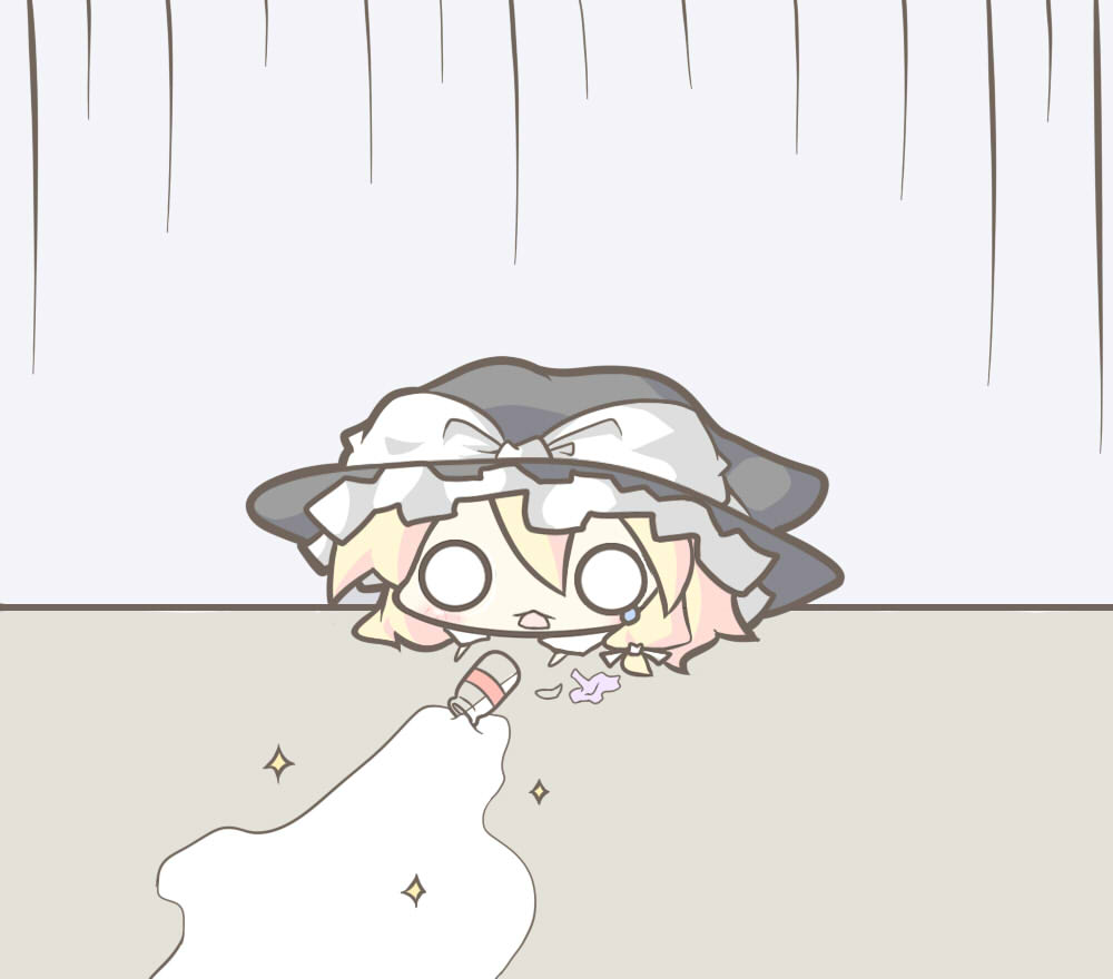 aoblue, kirisame marisa, touhou, 1girl, chibi, female focus, milk, o o, solo, spill, teardrop, tears