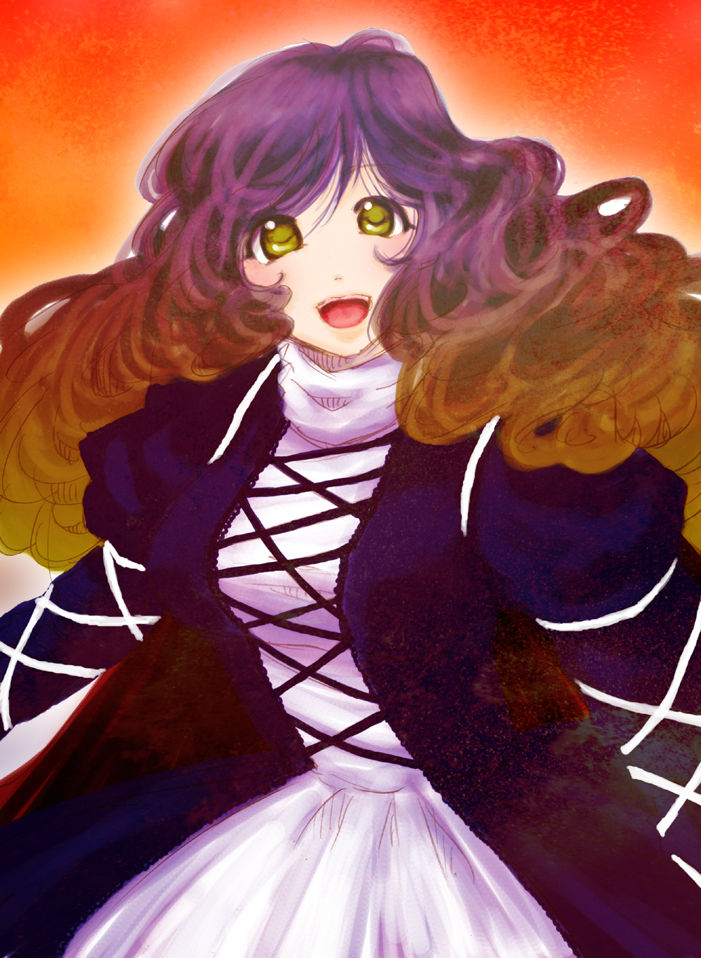 bakufu, fuu (futian), hijiri byakuren, touhou, highres, 1girl, curly hair, dress, female focus, gothic lolita, gradient hair, lolita fashion, long hair, multicolored hair, solo, yellow eyes