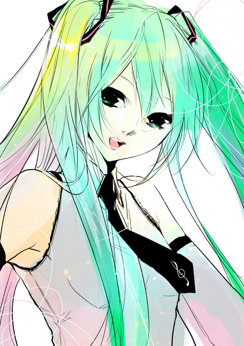 qualia, hatsune miku, vocaloid, bad id, bad pixiv id, aqua hair, green eyes, green hair, solo, twintails