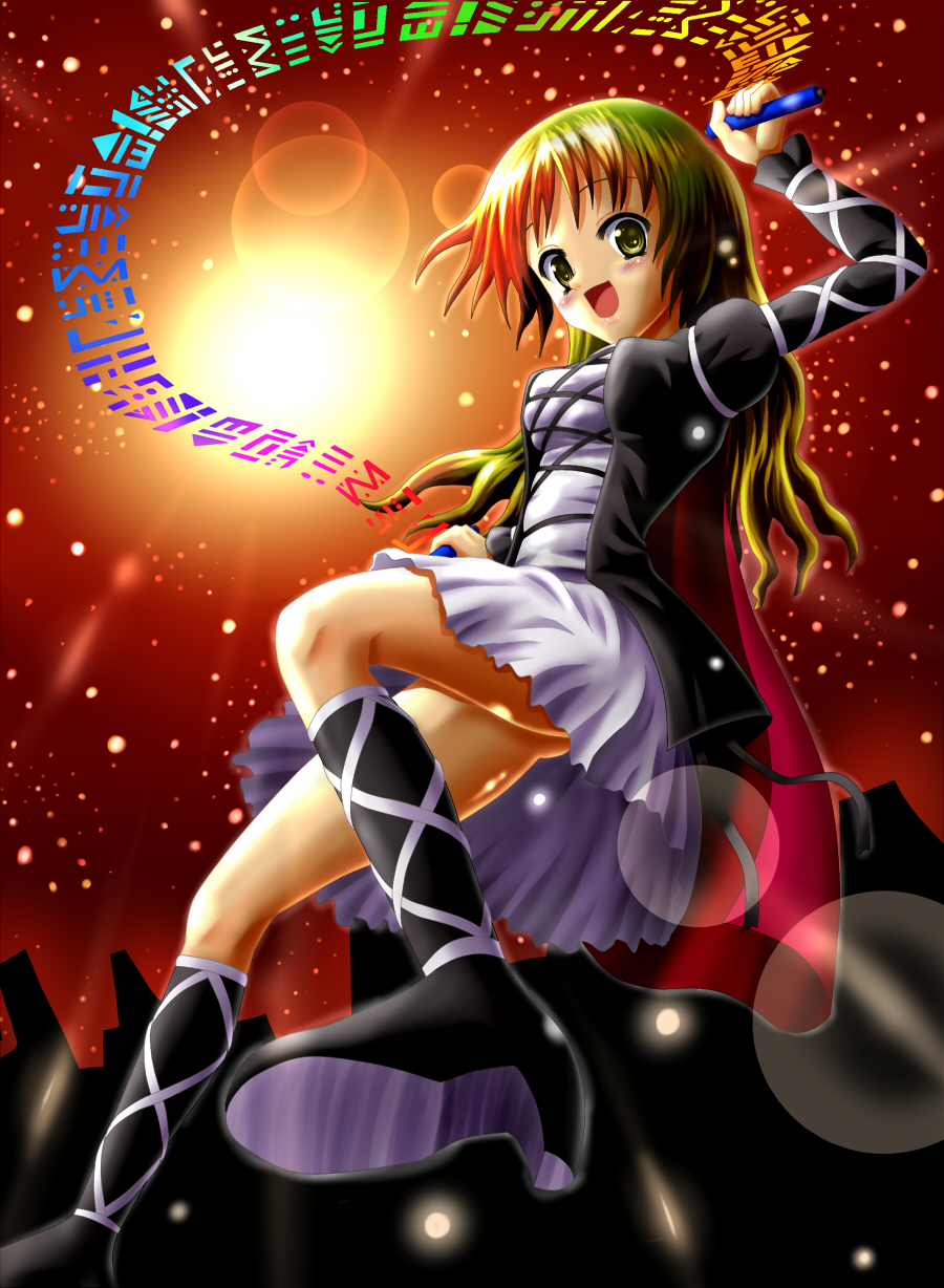 yamakamu, hijiri byakuren, touhou, bad id, bad pixiv id, highres, 1girl, blonde hair, blush, female focus, gothic lolita, gradient hair, lolita fashion, long hair, multicolored hair, open mouth, solo, sorcerer's sutra scroll, yellow eyes