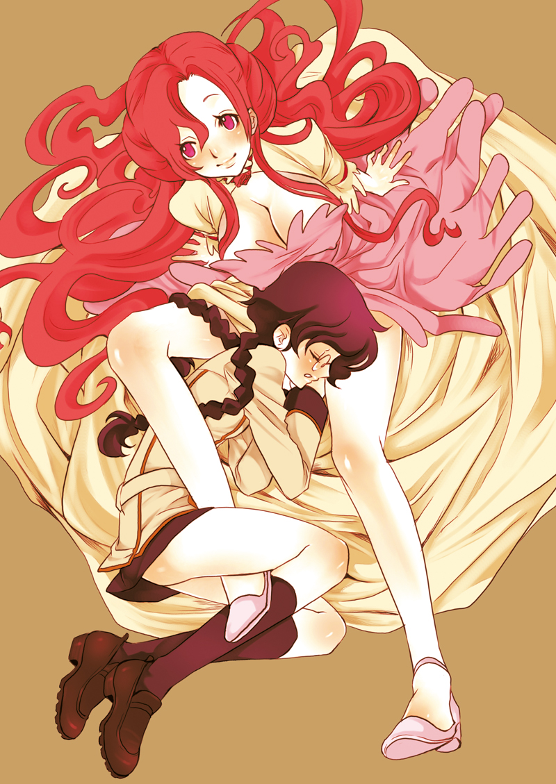 shiraishi asuka, euphemia li britannia, nina einstein, code geass, bad id, bad pixiv id, 00s, 2girls, black hair, braid, breasts, cleavage, dress, hug, large breasts, multiple girls, pink hair, yuri