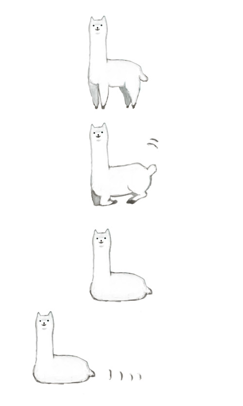 noja, original, 1girl, alpaca, animal, crawling, greyscale, looking at viewer, monochrome, no humans, simple background, sitting, what, white background