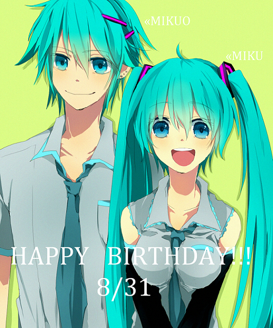 usamito, hatsune miku, hatsune mikuo, vocaloid, bad id, bad pixiv id, 1boy, 1girl, aqua eyes, aqua hair, detached sleeves, genderswap, genderswap (ftm), hair ornament, hairclip, long hair, necktie, short hair, smile, twintails