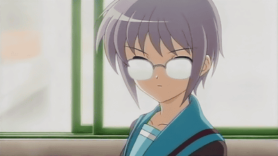nagato yuki, suzumiya haruhi no yuuutsu, animated, animated gif, lowres, 00s, glasses, solo