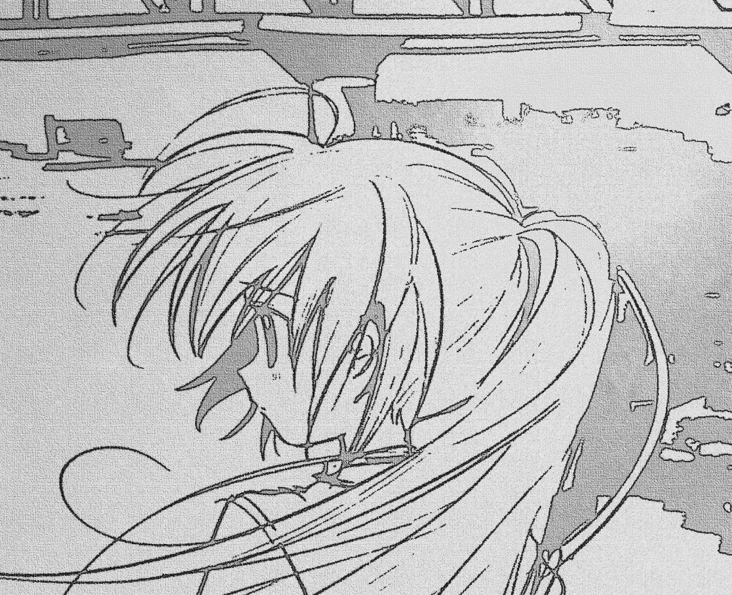 pepeppepe101, original, highres, 1girl, closed mouth, from behind, greyscale, long hair, looking to the side, monochrome, ponytail, profile, solo