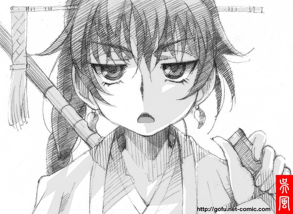 gofu, namu (kurokami), kurokami, traditional media, 00s, greyscale, monochrome, sketch, solo