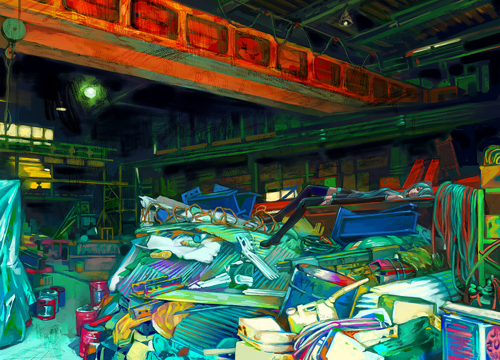 zain, hatsune miku, vocaloid, pot, 1girl, aqua eyes, aqua hair, can, drum (container), female focus, gas can, long hair, lying, on back, skirt, solo, thighhighs, twintails, very long hair