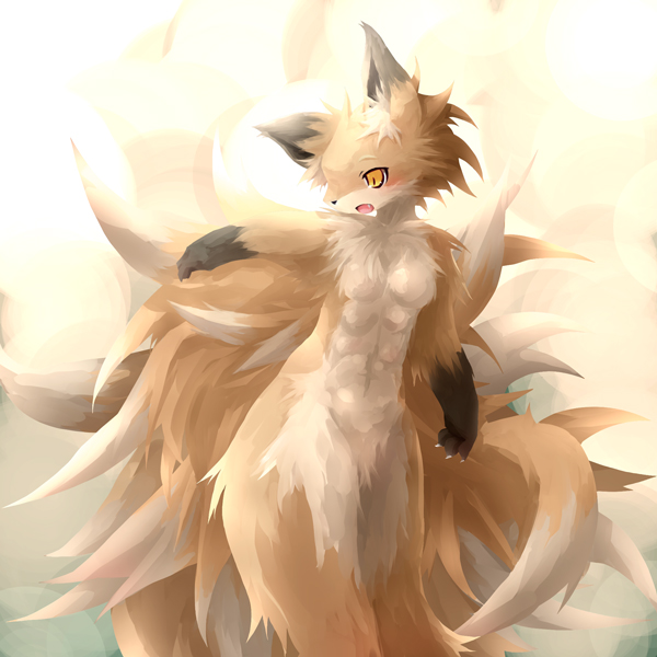 kolshica, mizuumi, bad id, bad pixiv id, tagme, 1girl, breasts, fox, furry, furry female, multiple tails, nude, short hair, tail