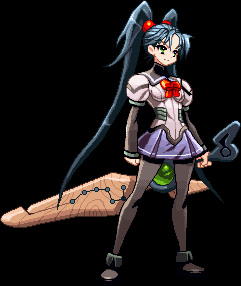 sprites, sugeno tomoaki, kutuna yui, vanguard princess, animated, animated gif, lowres, 1girl, black hair, female focus, idle animation, long hair, pantyhose, pixel art, ribbon, shirt, skirt, solo, standing, sword, twintails, weapon