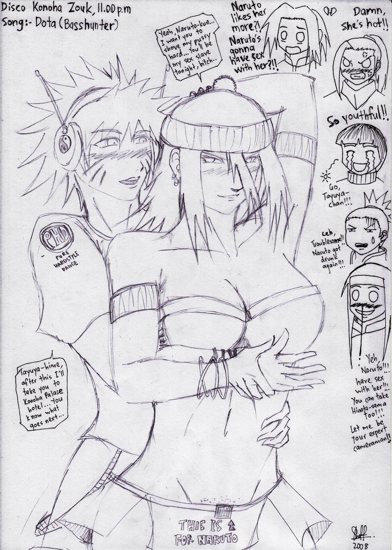 theeyesofahitokiri, haruno sakura, hyuuga neji, nara shikamaru, rock lee, tayuya, uzumaki naruto, yamanaka ino, naruto, dancing