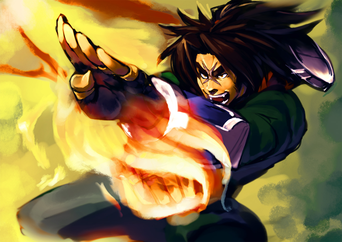 shishigami bang, arc system works, blazblue, 1boy, male focus, manly, nail (hardware), ninja, scar, solo