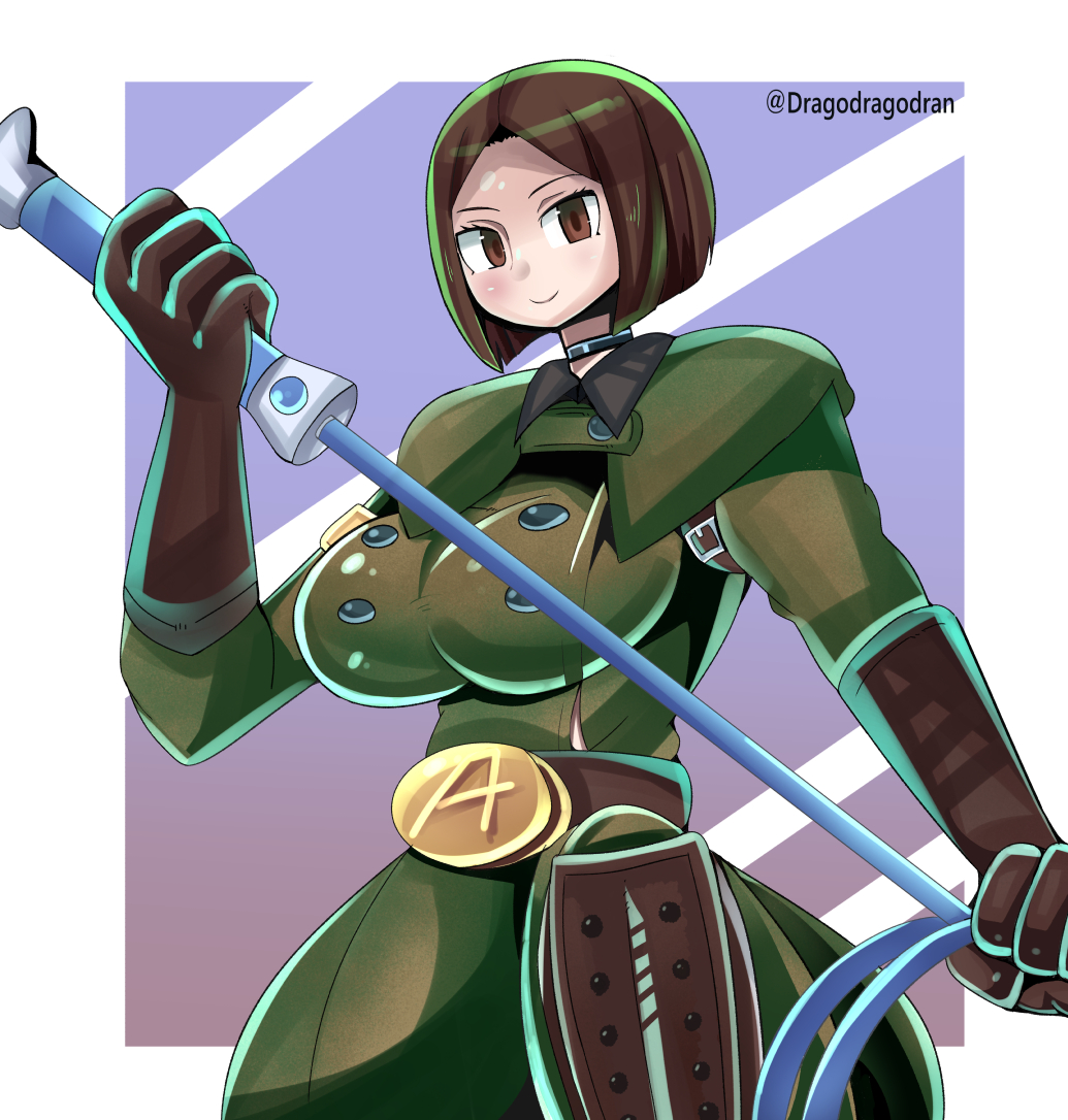 dragodragodran, whip (kof), the king of fighters, 1girl, brown eyes, brown hair, looking at viewer, military, pale skin, short hair