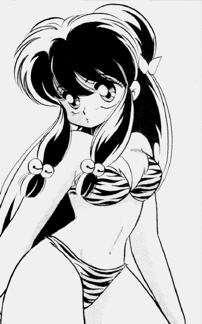 lum, shampoo (ranma 1/2), ranma 1/2, urusei yatsura, highres, bikini, cosplay, lum (cosplay), monochrome, swimsuit, tiger print
