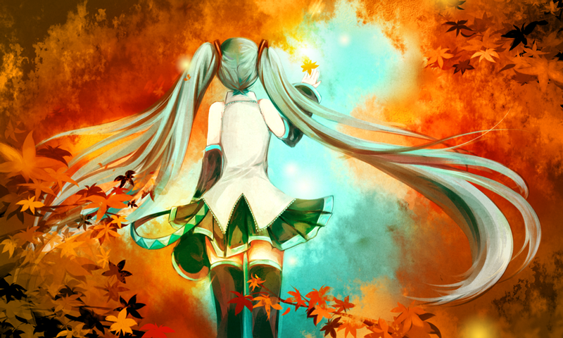 soriku, hatsune miku, vocaloid, bad id, bad pixiv id, 1girl, aqua hair, detached sleeves, female focus, long hair, nature, outdoors, skirt, sky, solo, thighhighs, twintails, very long hair, zettai ryouiki