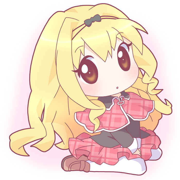 mirai (sugar), mashiro rima, shugo chara!, plaid, blonde hair, brown eyes, chibi, hairband, long hair, pantyhose, skirt, solo