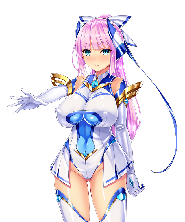 satou kuuki, element venus, kisaragi nozomi, shinsou seiki elementia, game cg, large variant set, non-web source, official art, variant set, 1girl, aqua eyes, bare shoulders, blue eyes, blunt bangs, blush, breasts, chest jewel, closed mouth, covered erect nipples, covered navel, cowboy shot, elbow gloves, gem, gloves, gluteal fold, groin, hair ribbon, headgear, high ponytail, highleg, highleg leotard, huge breasts, impossible clothes, impossible leotard, leotard, long hair, looking at viewer, magical girl, outstretched arm, pink hair, ponytail, ribbon, shiny clothes, shiny skin, showgirl skirt, skin tight, skirt, smile, solo, standing, tachi-e, thighhighs, transparent background, white background, white gloves, white leotard, white thighhighs