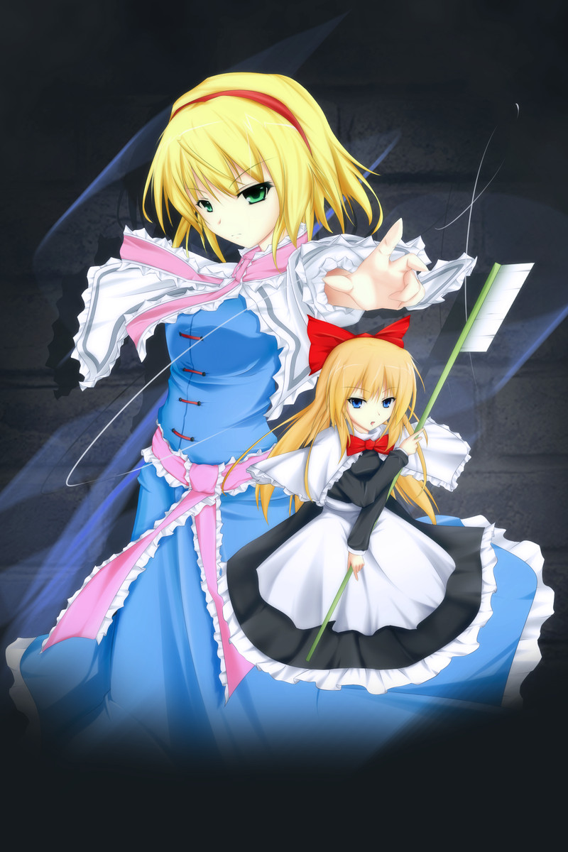 cover-d, alice margatroid, shanghai doll, touhou, bad id, bad pixiv id, highres, 1girl, blonde hair, blue eyes, doll, female focus, gradient background, green eyes, short hair, solo