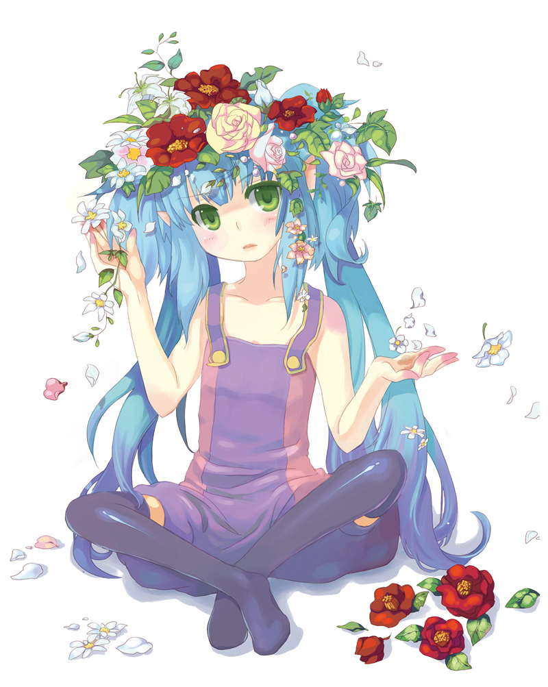 mintchoco (orange shabette), klan klein, meltrandi, zentradi, macross, macross frontier, 00s, 1girl, aqua hair, blue hair, female focus, flat chest, flower, green eyes, rose, sitting, solo