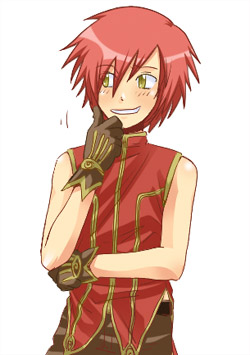 wizard (ragnarok online), ragnarok online, commentary request, lowres, 1boy, blush, brown gloves, brown pants, dated commentary, gloves, hair between eyes, hand on own chin, looking afar, male focus, oomojiya, open mouth, pants, red hair, red shirt, shirt, short hair, simple background, sleeveless, sleeveless shirt, smile, solo, upper body, white background, yellow eyes