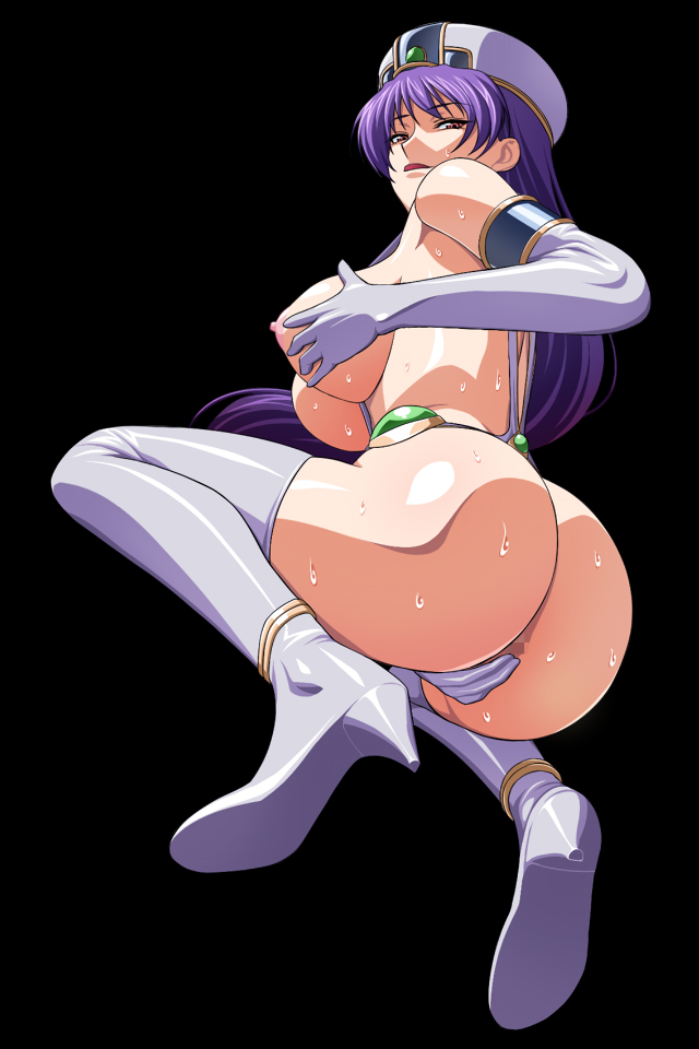 noriheita, lanamie, yuuwaku sen onna 2, yuuwaku senjo, yuuwaku senjo 2, 1girl, :d, anklet, anus, armlet, armpits, ass, back, bare shoulders, boots, breasts, censored, elbow gloves, fantasy, female focus, female masturbation, from below, gem, gloves, grabbing another's breast, grabbing own breast, gradient hair, green eyes, groping, hat, high heels, huge ass, jewelry, large breasts, long hair, looking back, masturbation, multicolored hair, naughty face, nipples, open mouth, pink eyes, purple hair, shiny skin, shoes, simple background, smile, solo, squatting, sweat, thigh boots, thighhighs, underboob
