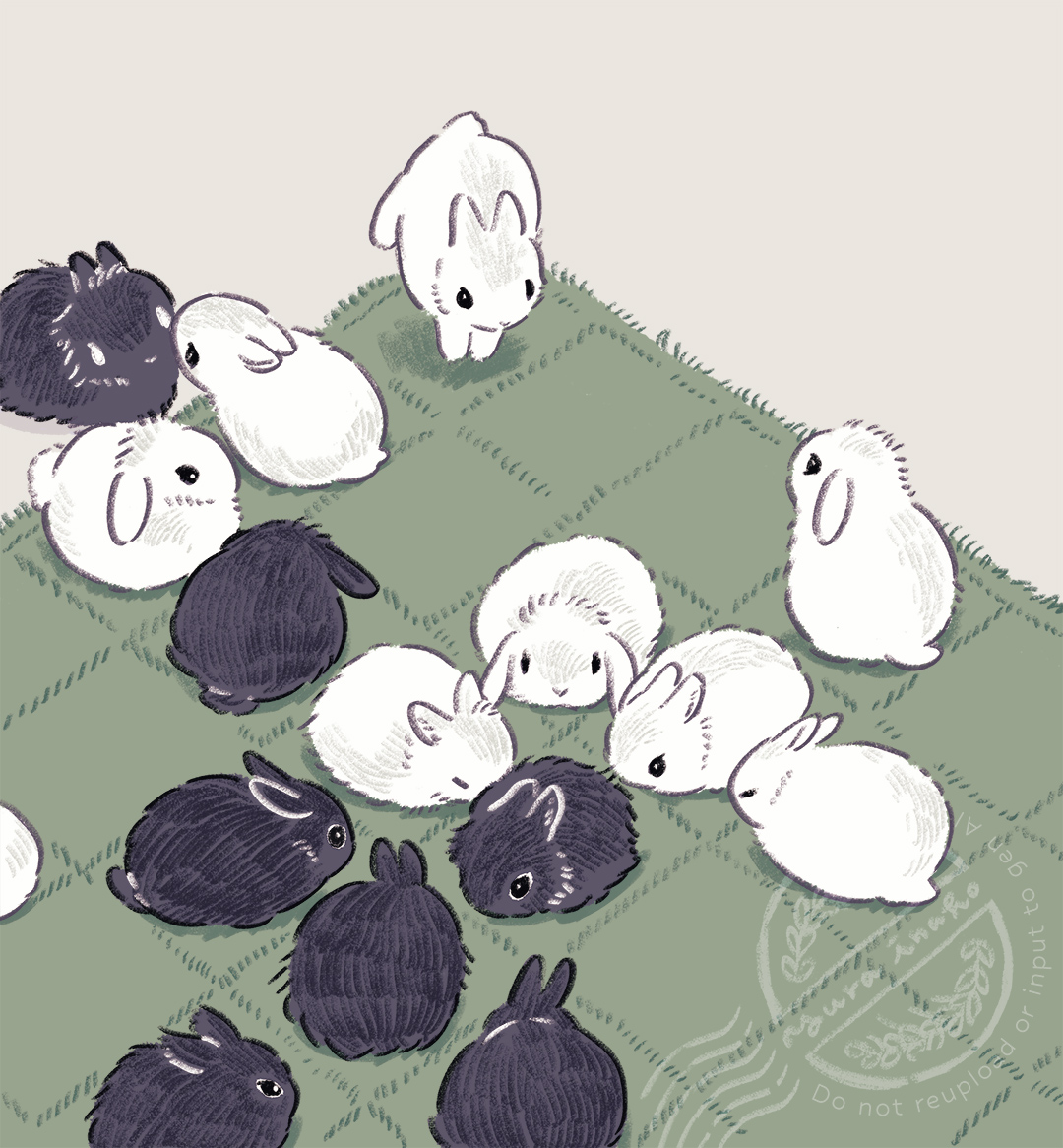 yurano (upao), original, check commentary, commentary request, animal, animal focus, black rabbit (animal), board game, no humans, rabbit, reversi, watermark, white rabbit (animal)