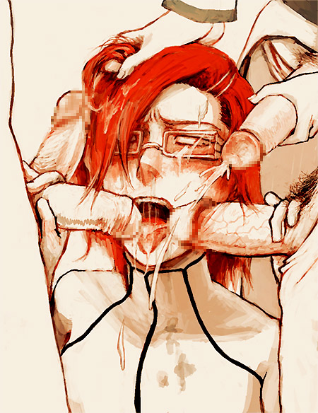 szayelaporro granz, bleach, artist request, 00s, 5boys, arrancar, cum, cum in mouth, cum on body, double handjob, ejaculation, facial, glasses, grabbing another's hair, group sex, handjob, holding another's hair, hollow (bleach), male focus, multiple boys, number tattoo, open mouth, penis, red hair, tattoo, tongue, yaoi, yellow eyes