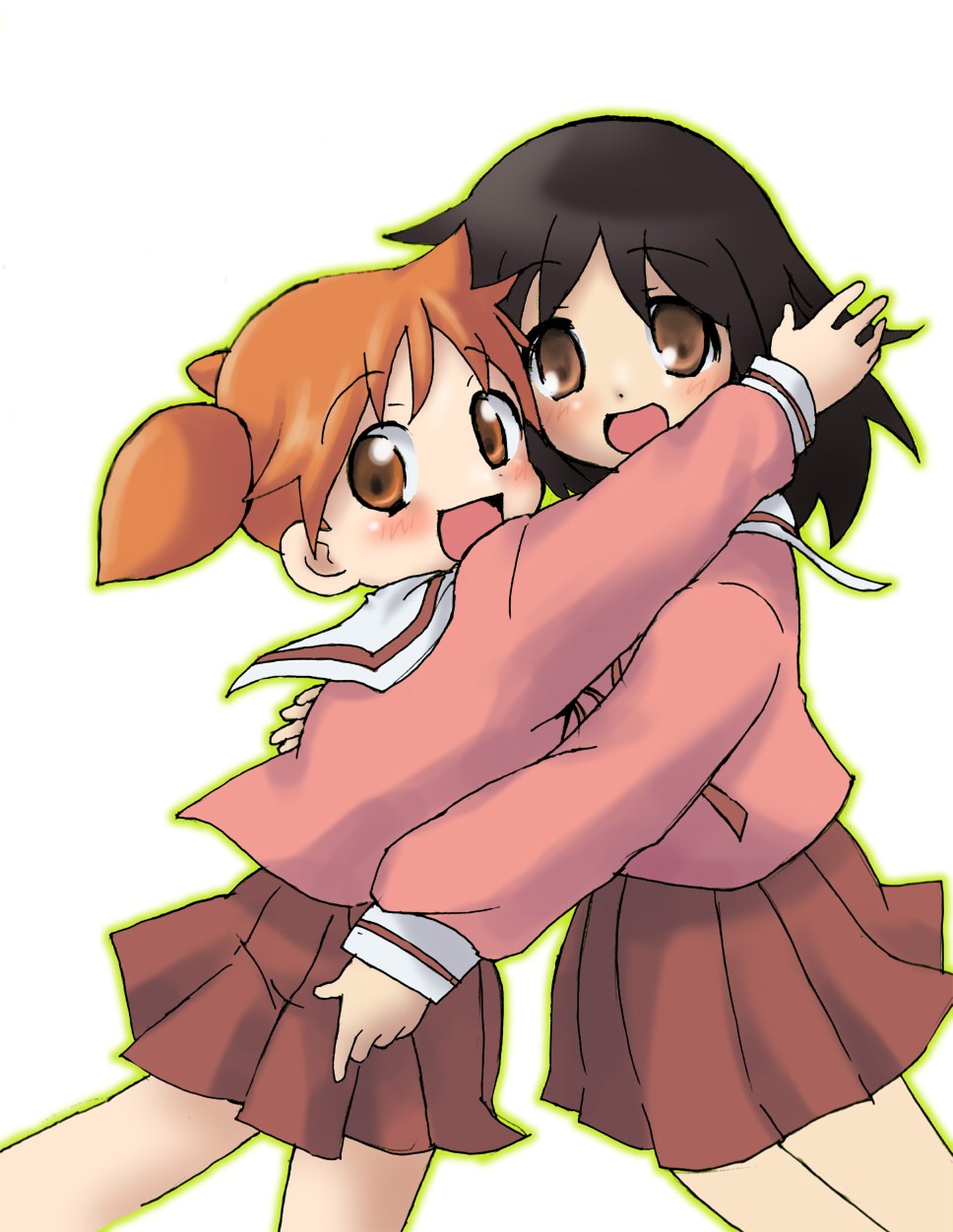 kasuga ayumu, mihama chiyo, azumanga daiou, highres, 2girls, child, hug, multiple girls, school uniform