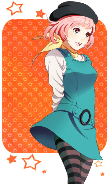 puppe, original, 1girl, ascot, dress, female focus, hat, neckerchief, pantyhose, pinafore dress, sleeveless, sleeveless dress, solo, striped clothes, striped pantyhose