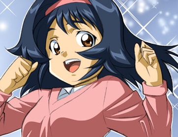 daikinbakuju, akiko (daikinbakuju), original, lowres, 1girl, blue hair, brown eyes, headband, long hair, open mouth, smile, teeth