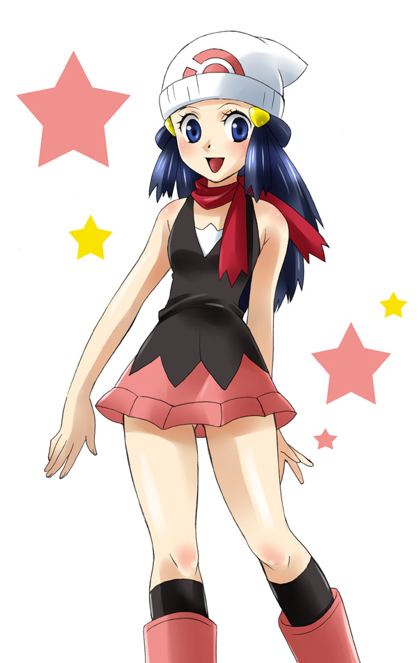 dawn (pokemon), nintendo, pokemon, tagme, blue hair, legs, miniskirt, skirt, smile