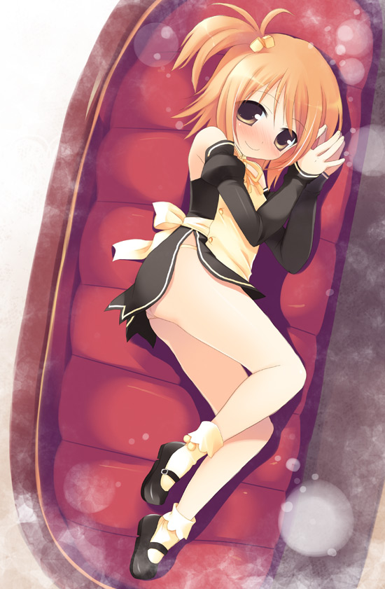 sazaki ichiri, setsu (dream c club), dream c club, dream c club (series), 1girl, apron, cube hair ornament, female focus, hair ornament, lying, panties, pantyshot, solo, underwear, upskirt