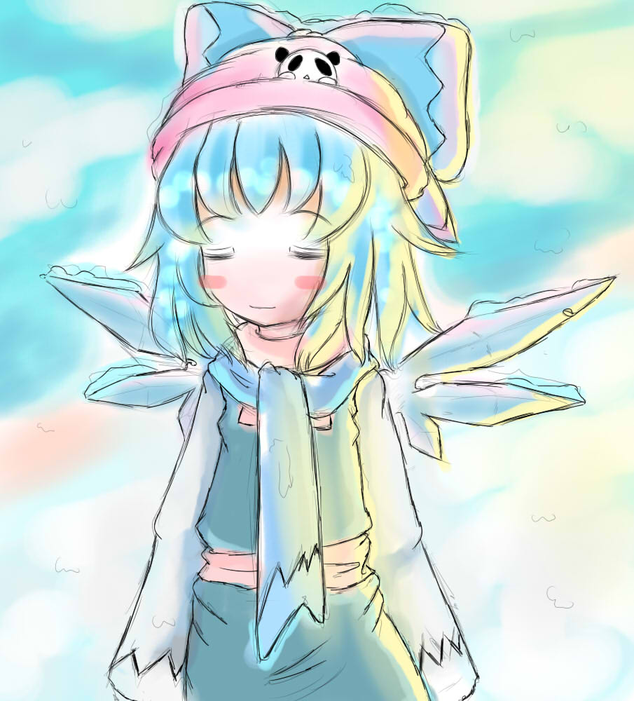 satorichan, cirno, perfect cherry blossom, touhou, bad id, bad pixiv id, hat, scarf, winter clothes