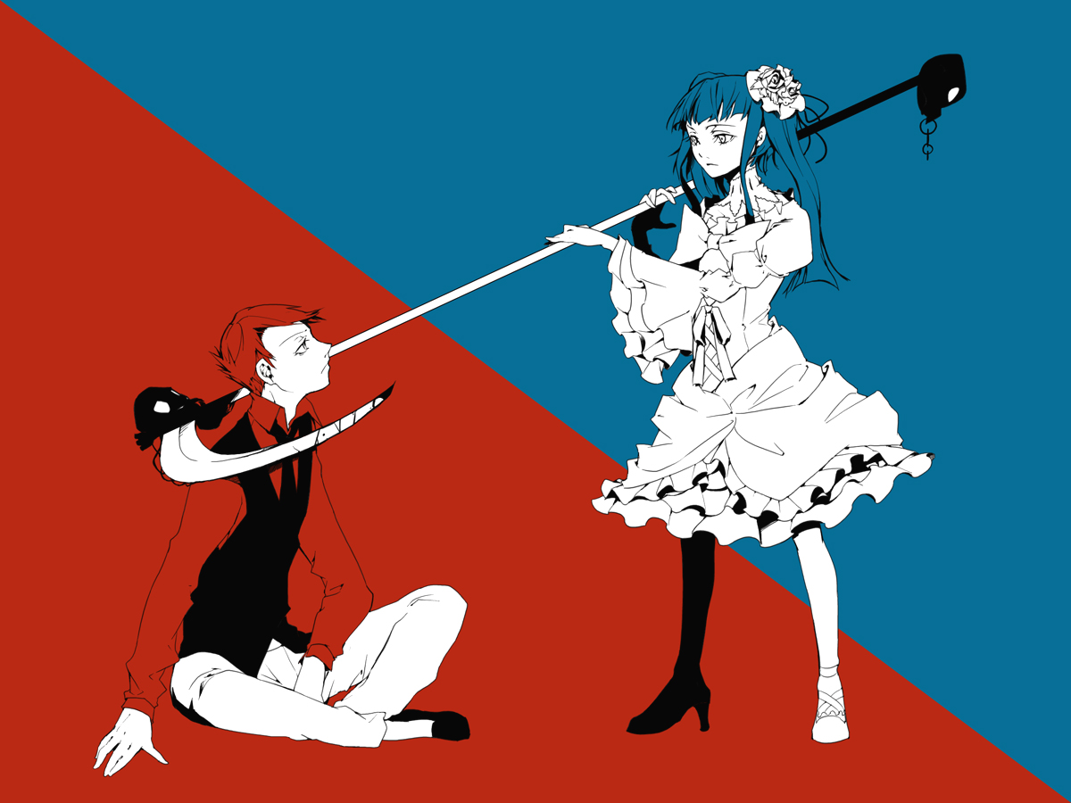 35, furudo erika, ushiromiya battler, umineko no naku koro ni, 00s, choker, long hair, ribbon, scythe, twintails