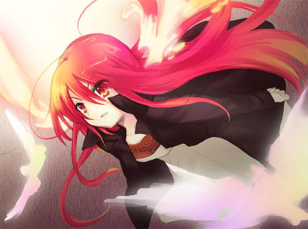 tachitsu teto, shana, shakugan no shana, 00s, cape, dress, long hair, red eyes, red hair, solo, wings
