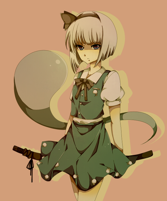 momoko nitsuite, konpaku youmu, konpaku youmu (ghost), touhou, silver hair, bad id, bad pixiv id, 1girl, female focus, hairband, katana, short hair, solo, sword, weapon