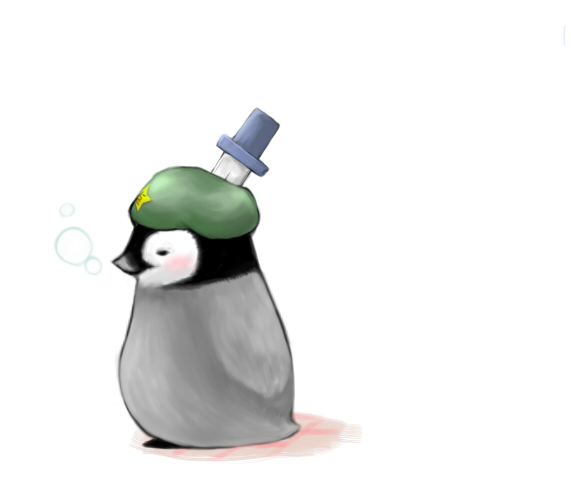 nuime, hong meiling, touhou, bad id, bad pixiv id, animal focus, animalization, baby animal, bird, female focus, hat, knife, no humans, numie, penguin, penguin chick, solo, throwing knife, weapon, what