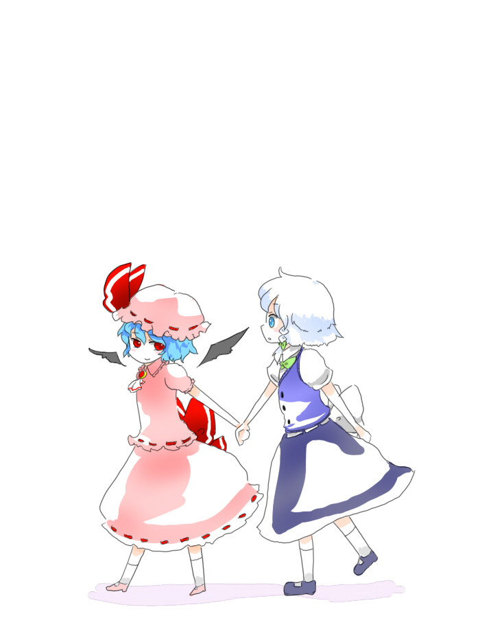 nuime, izayoi sakuya, remilia scarlet, touhou, bad id, bad pixiv id, 2girls, aged down, female focus, hat, multiple girls, numie, ribbon, short hair