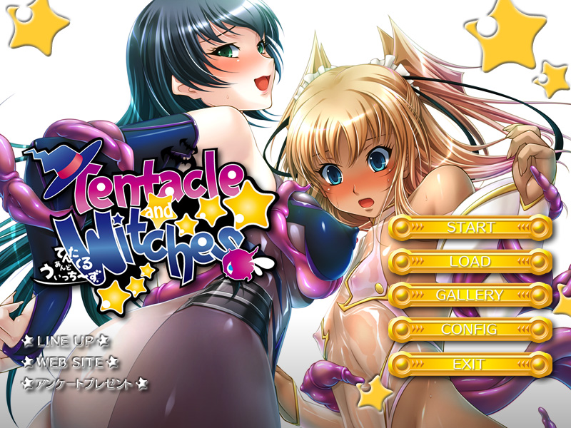 aoi nagisa (metalder), futaba lili ramses, morino yuuko, tentacle and witches, game cg, 2girls, aqua eyes, ass, blonde hair, blue eyes, blue hair, blush, breasts, covered erect nipples, dark-skinned female, dark skin, flat chest, grabbing another's breast, groping, impossible clothes, large breasts, long hair, multiple girls, open mouth, see-through clothes, skin tight, star (symbol), tentacles, twintails