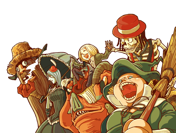 koyahara, cecilia (folkssoul), frizzie, folkssoul, blonde hair, blue hair, broom, hat, short hair, smoking pipe, umbrella