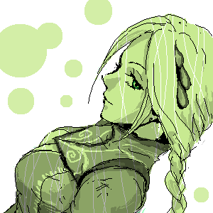 asato (artist), ellen (folkssoul), folkssoul, lowres, blonde hair, braid, green eyes, long hair