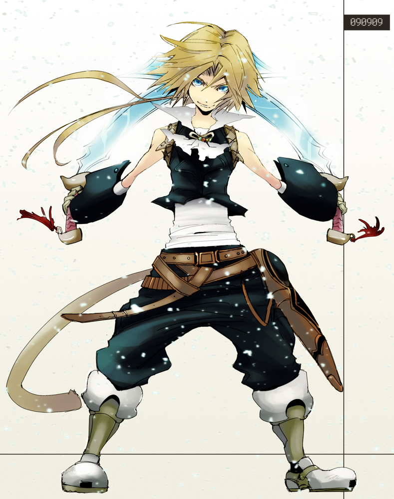 anoringo, zidane tribal, final fantasy, final fantasy ix, 00s, blonde hair, blue eyes, weapon