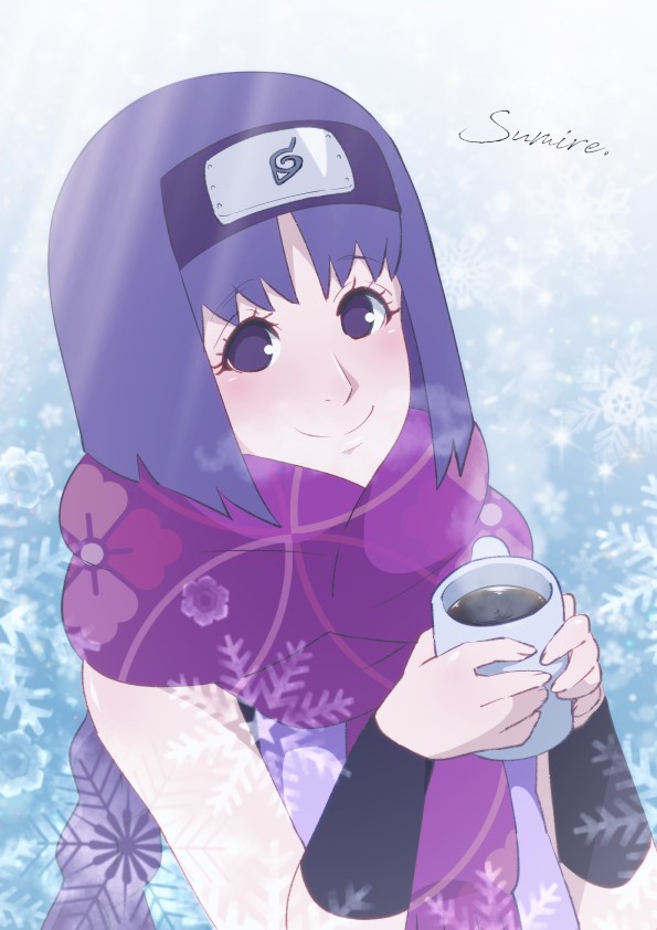 eeshin (eishin5584), kakei sumire, boruto: naruto next generations, naruto (series), 1girl, happy, long hair, purple eyes, purple hair, scarf, smile