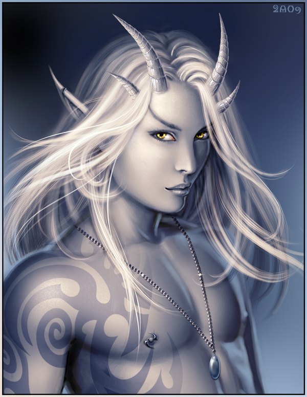 artist request, character request, copyright request, source request, tagme, demon, horns, male focus, pointy ears, yellow eyes